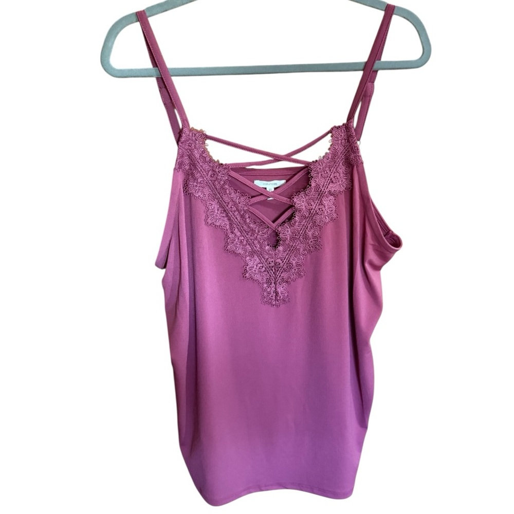 Maurices Mauve Lace-Trim Crisscross Tank Top